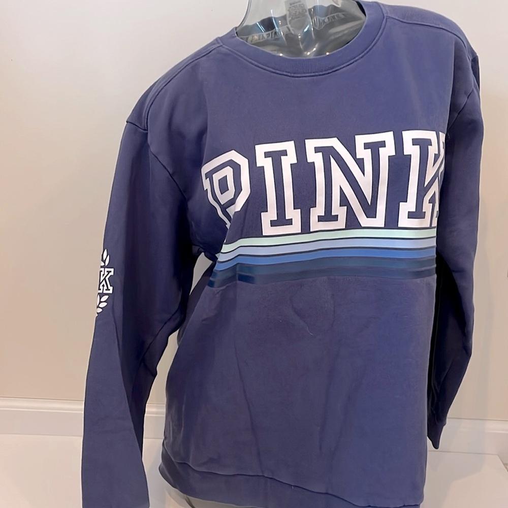 Victoria's Secret PINK Campus Crew Fleece Oversize Ombre Stripe Logo Sweatshirt